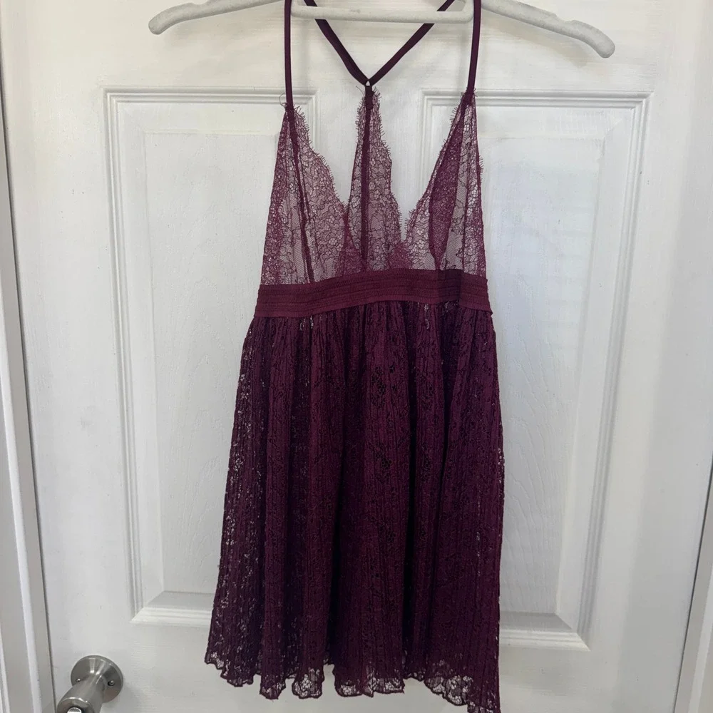 Victorias Secret Babydoll Lingerie Top Deep Purple Strappy Racerback Chantilly